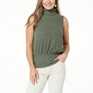 Democracy Brushed Knit Mock Turtleneck Small Olive Green Nwt New Hsn